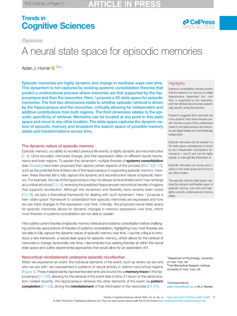 Neural State Space for Episodic Memory | PDF | Hippocampus | Memory