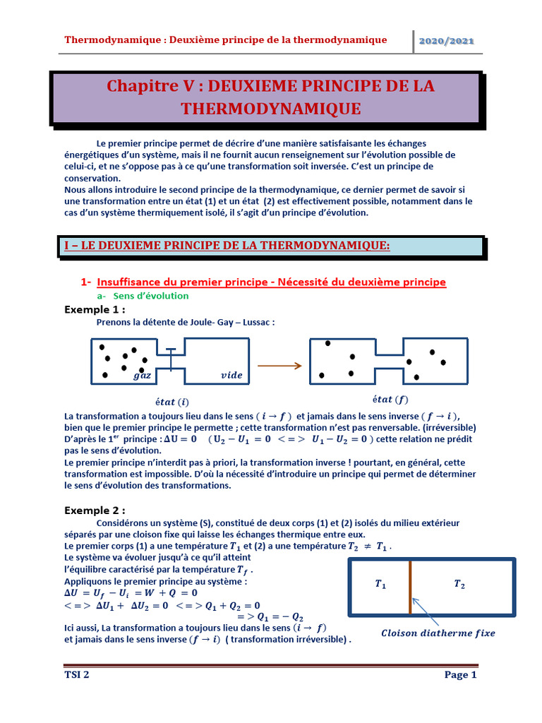 Deuxième principe de la thermodynamique | PDF | Entropie | Thermodynamique