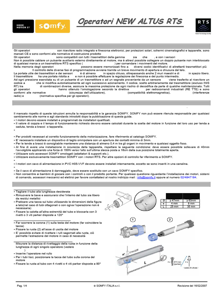 Istruzioni Altus Rts | PDF