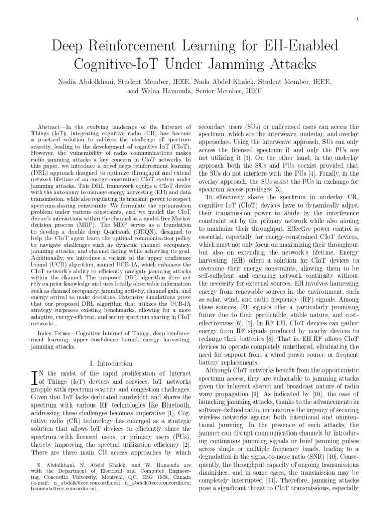 Deep Reinforcement Learning For EH-Enabled Cognitive-IoT Under Jamming ...