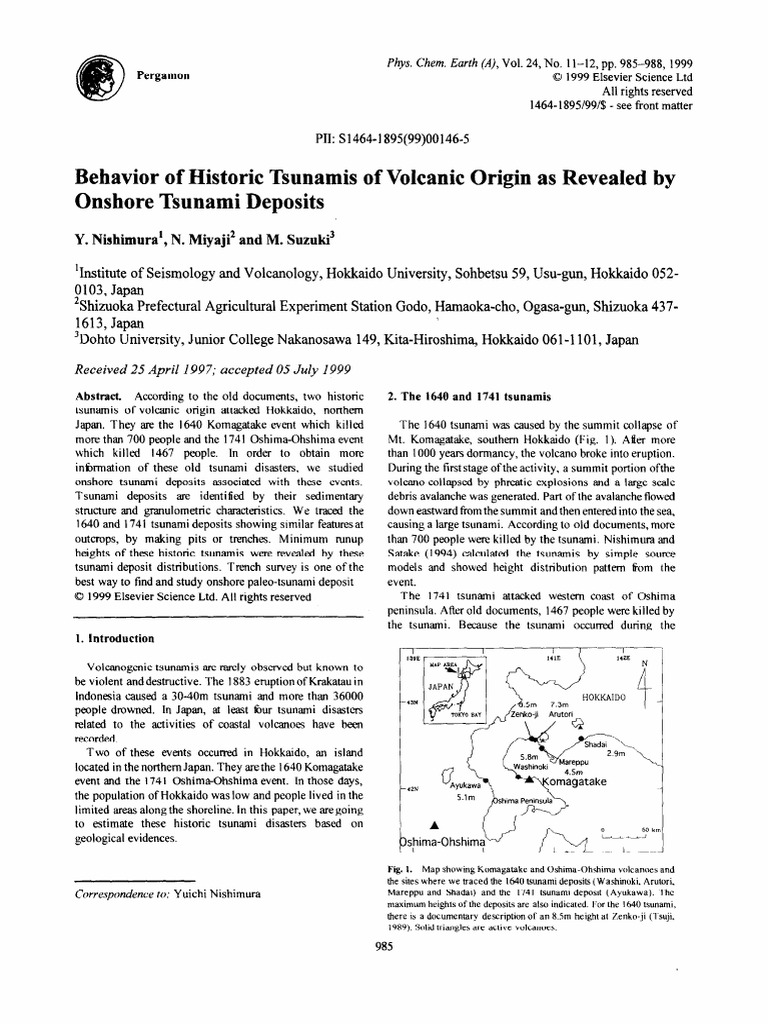 Historic Volcanic Tsunamis in Hokkaido | PDF | Tsunami | Deposition ...