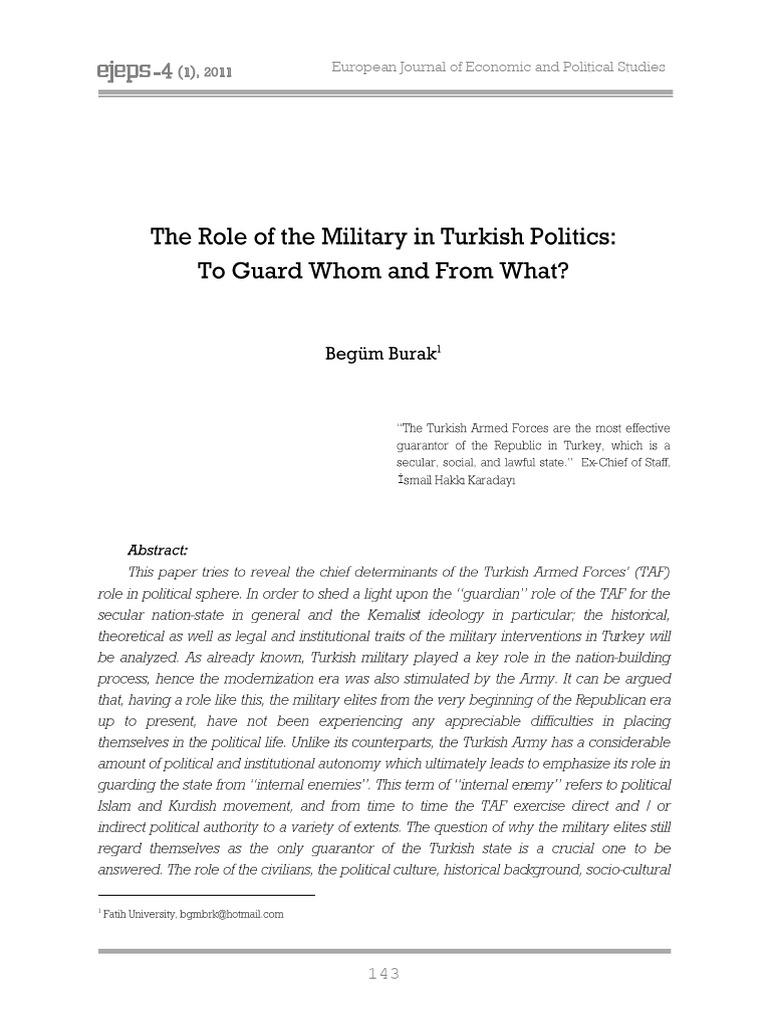 The Role of the Military in Turkish Poli (1) | PDF | Turkey | Politics ...