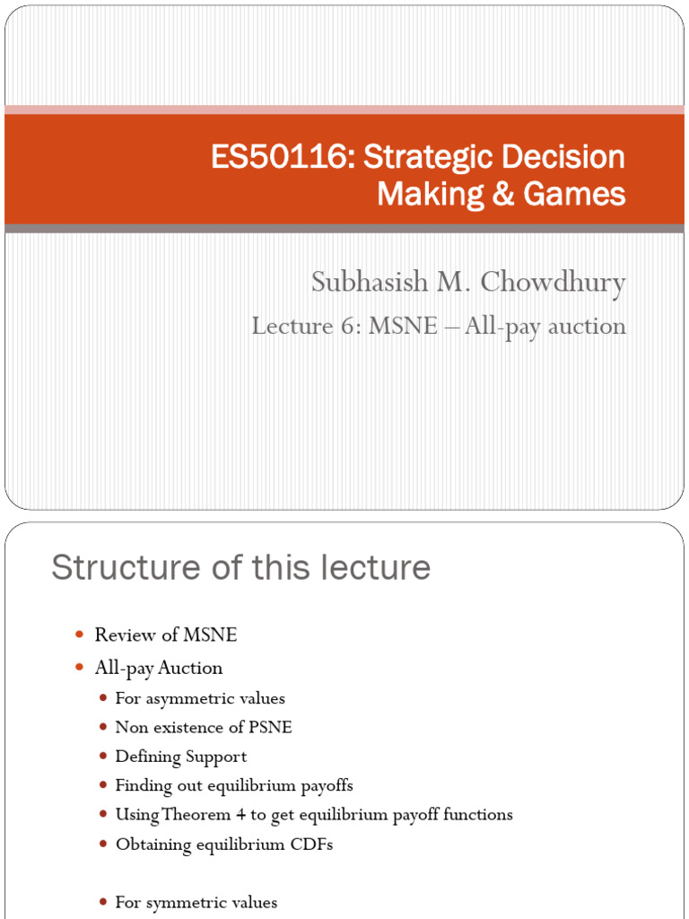 MSNE and All-Pay Auction Analysis | PDF | Mathematical And Quantitative ...