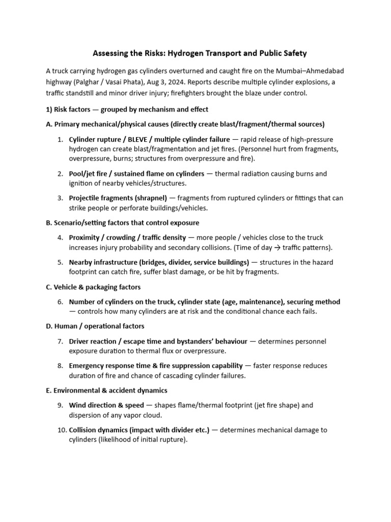 Hydrogen Transport Risk Assessment | PDF | Fires | Risk