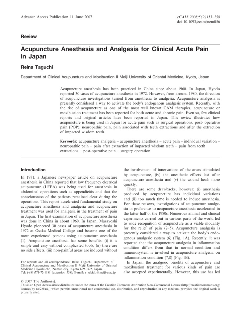 Acupuncture for Acute Pain in Japan | PDF