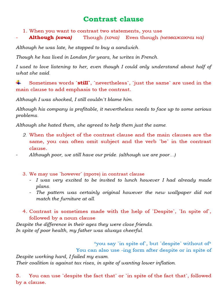 Understanding Contrast Clauses in English | PDF | Clause | Sentence ...