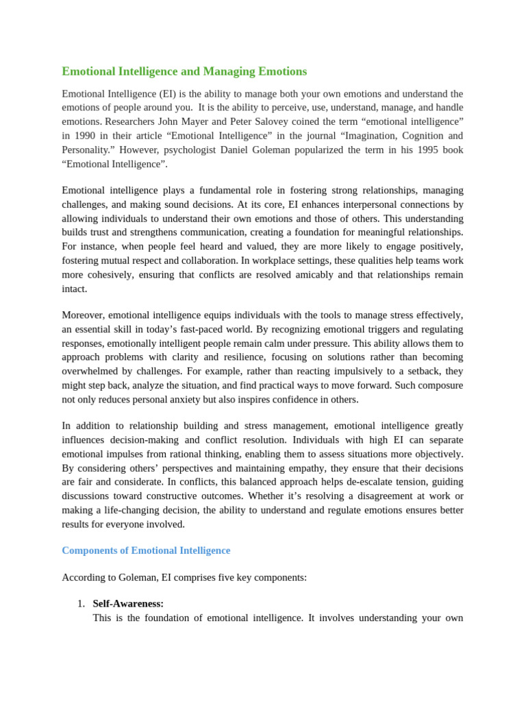 Mastering Emotional Intelligence Skills | PDF | Emotional Intelligence ...