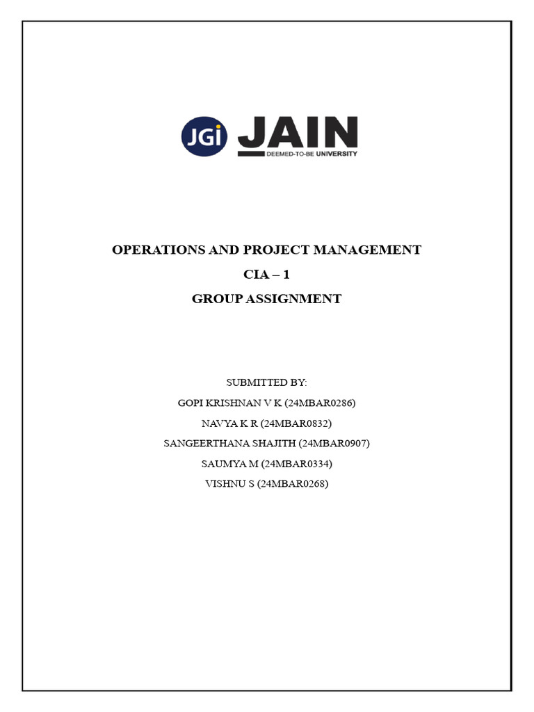 Operations and Project Management Group Assignment | PDF
