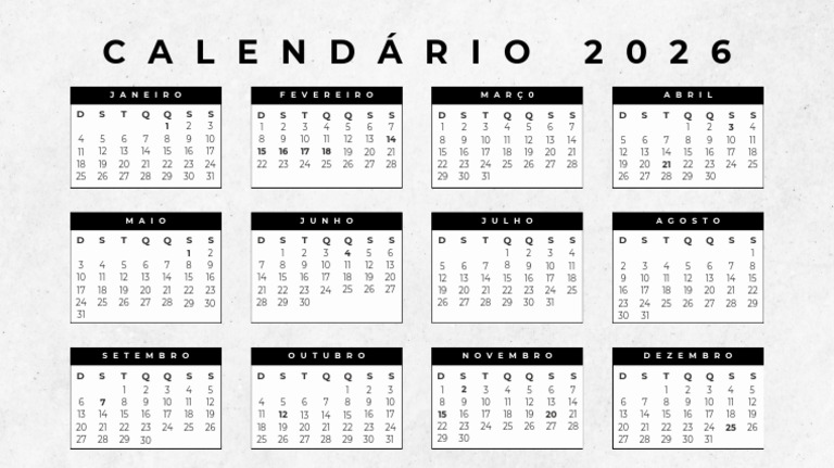 Calendário 2026: Dias e Meses | PDF