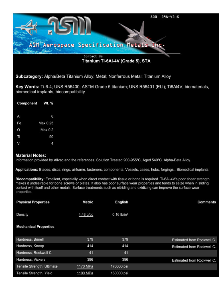 Ti-6Al-4V Grade 5 Titanium Properties | PDF | Strength Of Materials ...