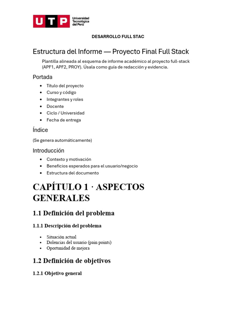 Estructura Del Informe - Proyecto Final Full Stack | PDF | Informática ...