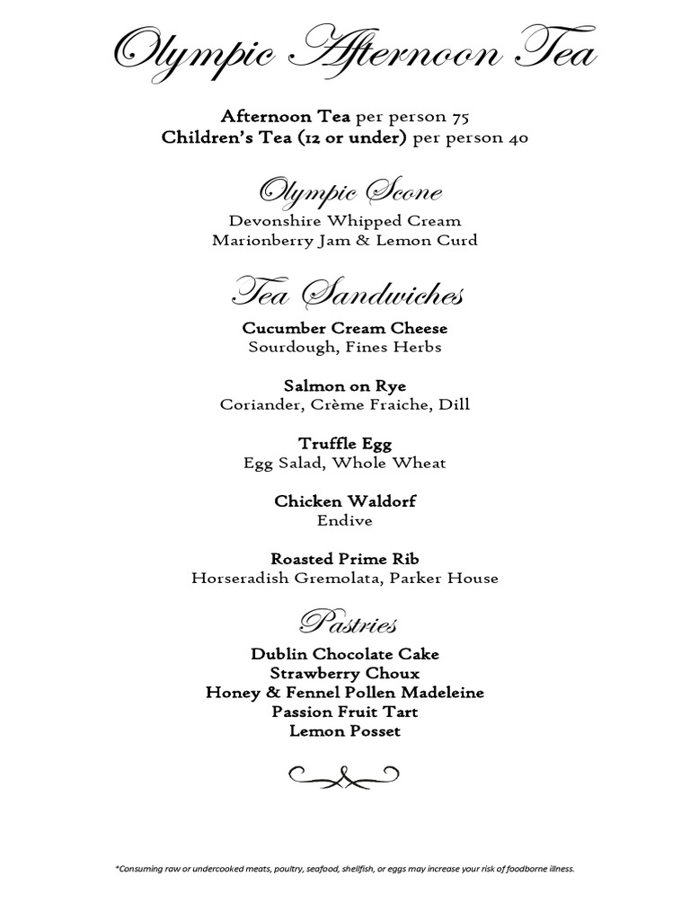 Olympic Afternoon Tea Menu Details | PDF | Tea | Fennel