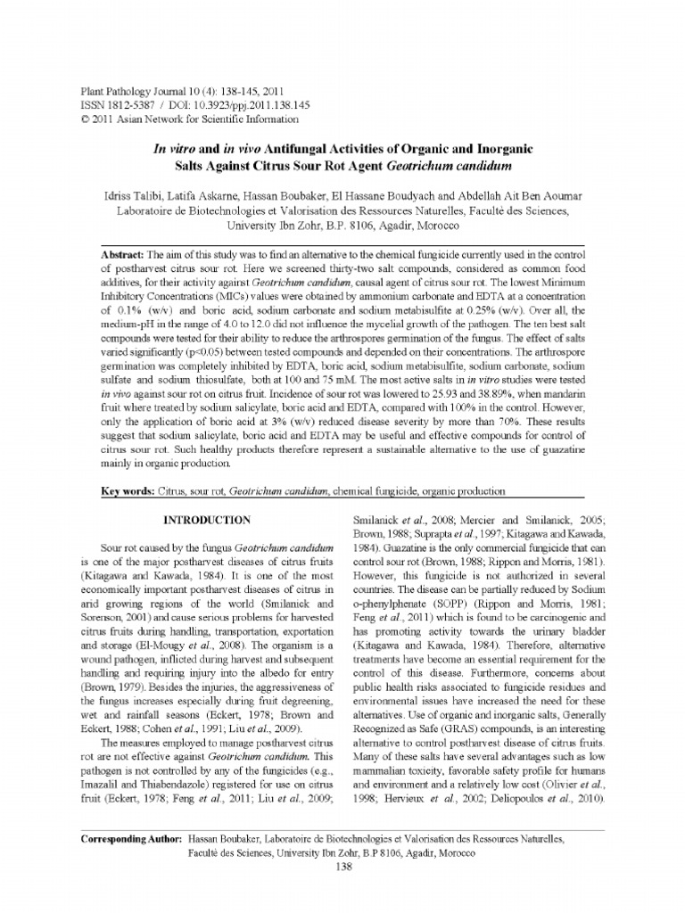 33. in Vitro and in Vivo Antifungal Activities of Organic and Inorganic ...