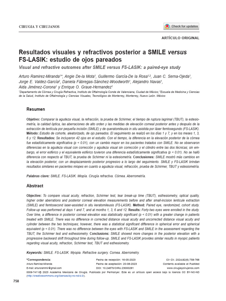 Resultados de SMILE vs FS-LASIK en miopía | PDF | Córnea | Oftalmología