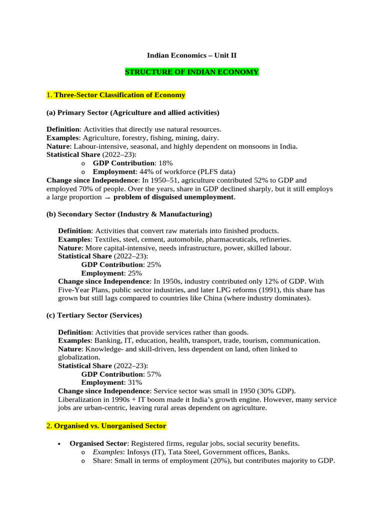 Structure of Indian Economy Overview | PDF | Human Migration | Economy ...