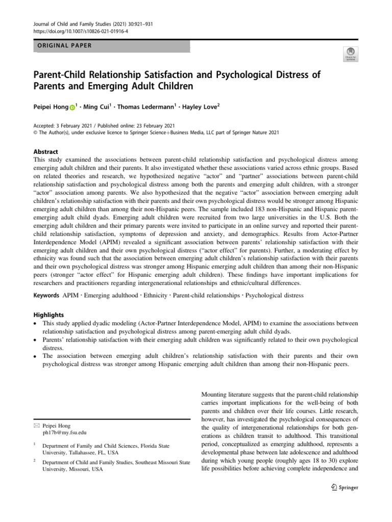 Parent-Child Relationship Impact on Distress | PDF | Adults | Well Being