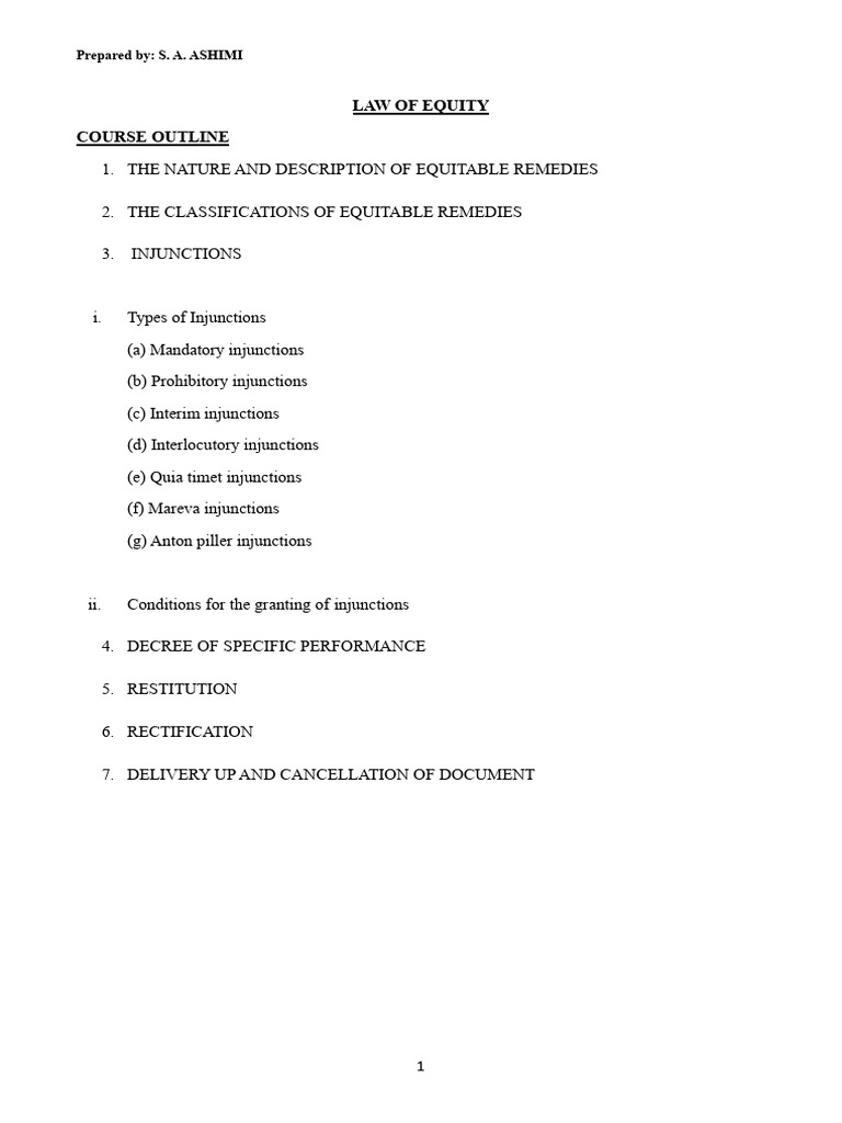 Understanding Equitable Remedies in Law | PDF | Equity (Law) | Injunction
