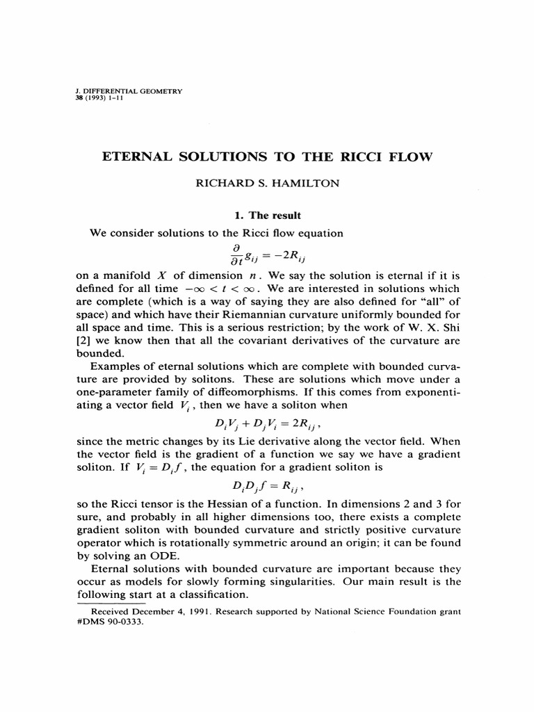 Eternal Solutions to Ricci Flow | PDF | Mathematical Physics ...