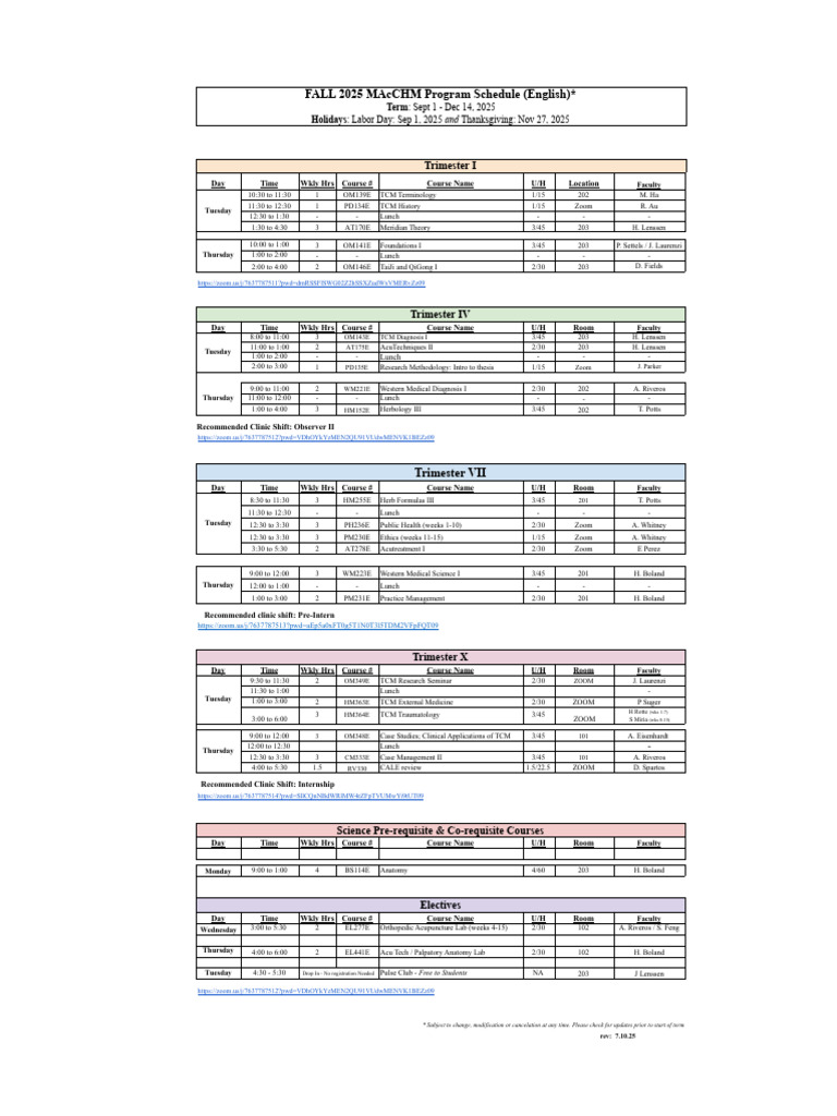 Fall 2025 MAcCHM Course Schedule | PDF | Alternative Medicine | Herbalism