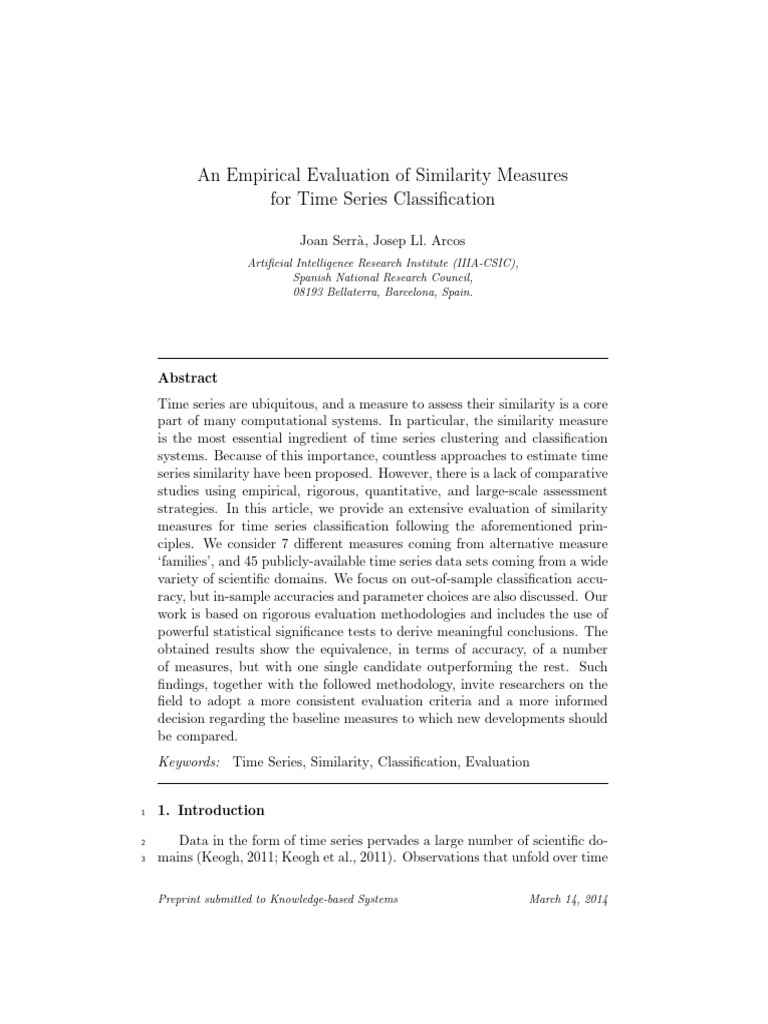An Empirical Evaluation of Similarity Measures For Time 3sju8nxj0a ...