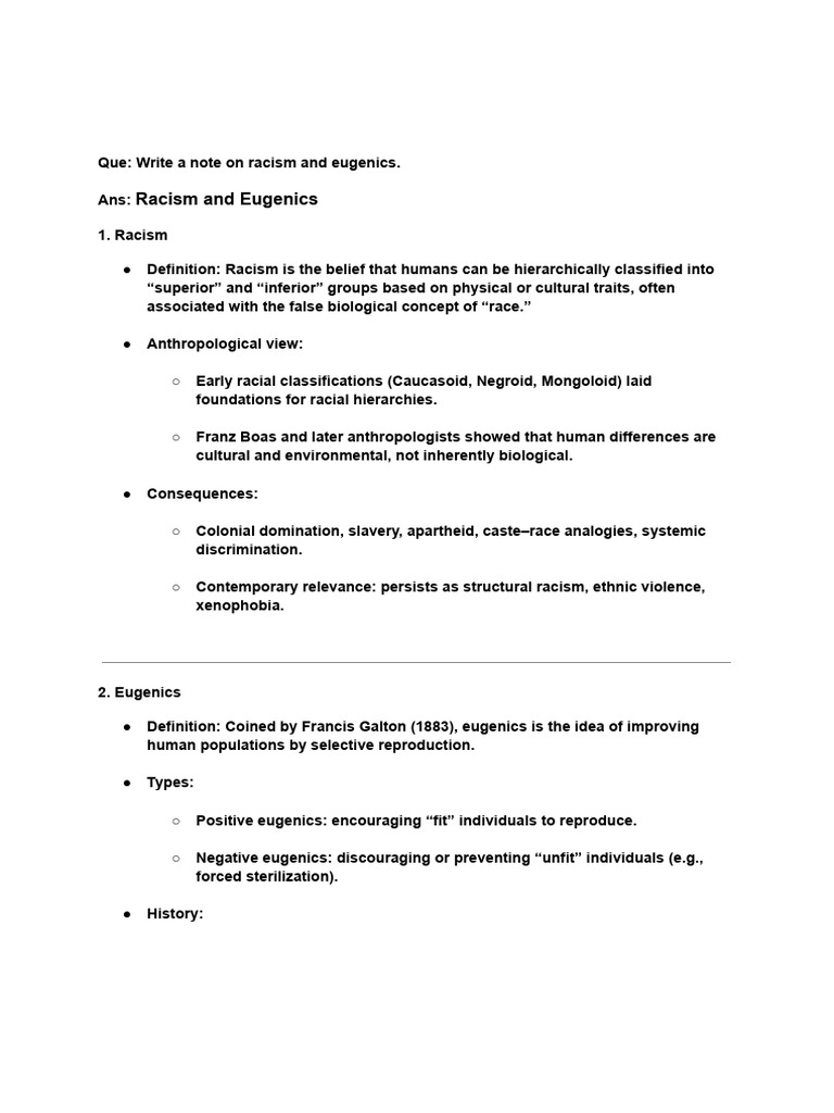 Understanding Racism and Eugenics | PDF | Race (Human Categorization ...