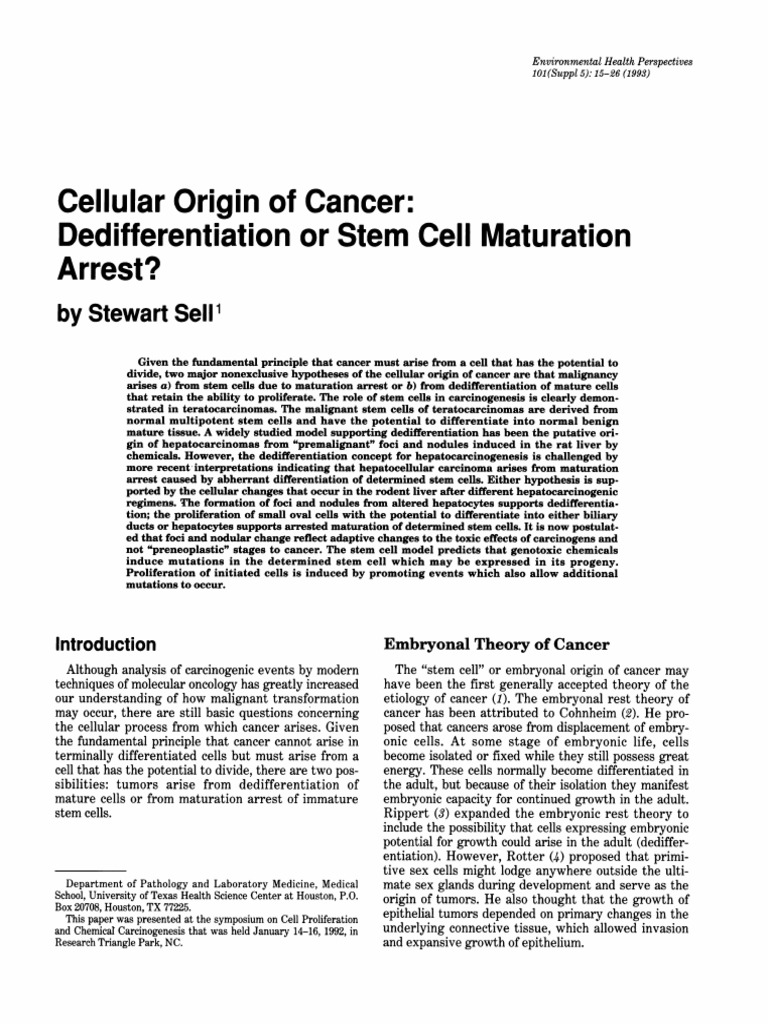 Cancer Origins: Stem Cells vs. Dedifferentiation | PDF | Cellular ...