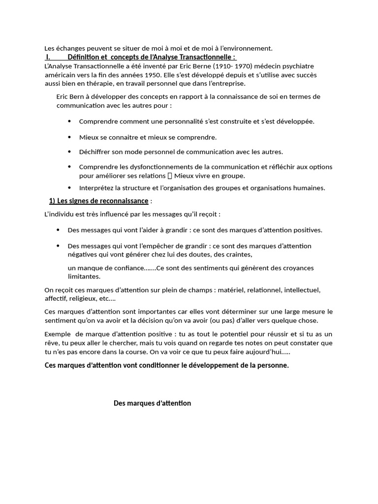 Introduction à l'Analyse Transactionnelle | PDF | Psychologie | Concept ...