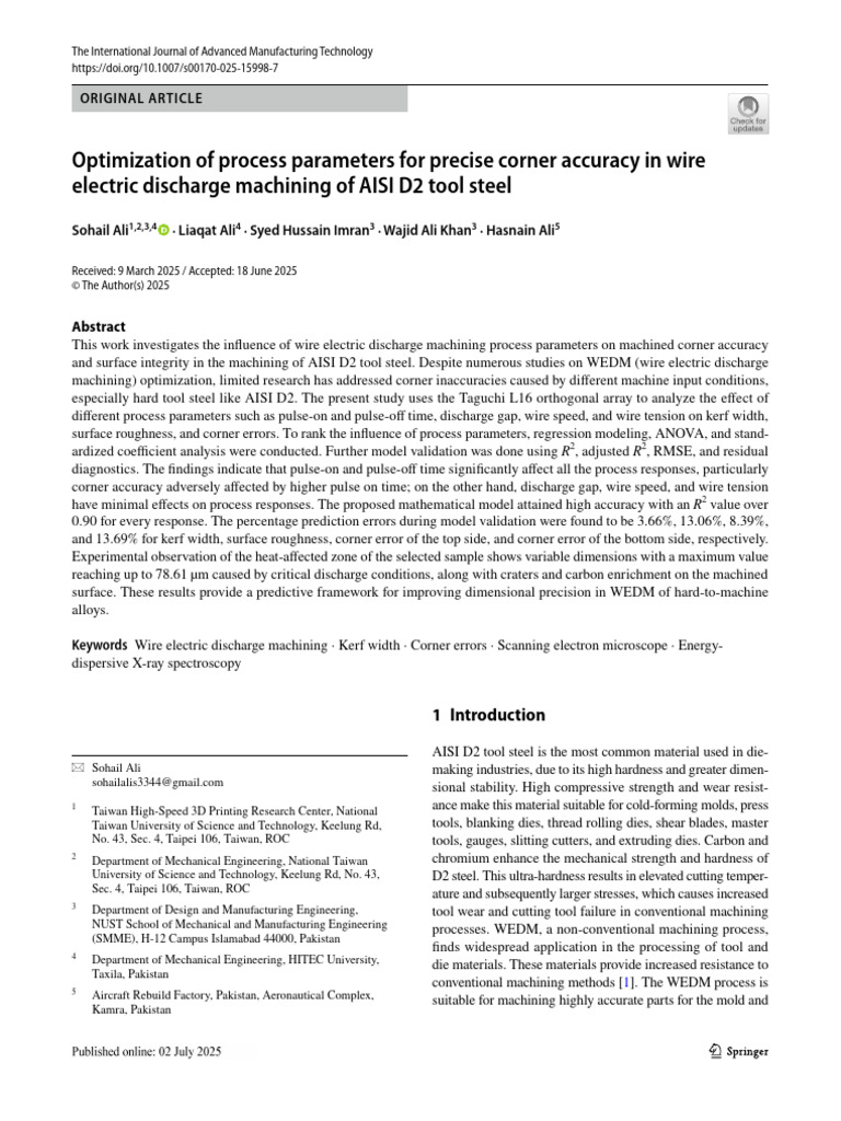 Optimization of process parameters for precise corner accuracy in wire ...