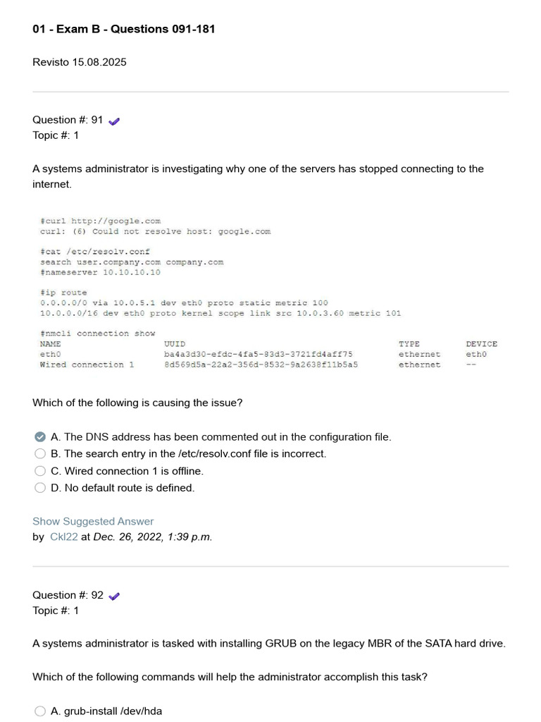 Linux Administrator Exam Questions 91-101 | PDF | Secure Shell | Ip Address