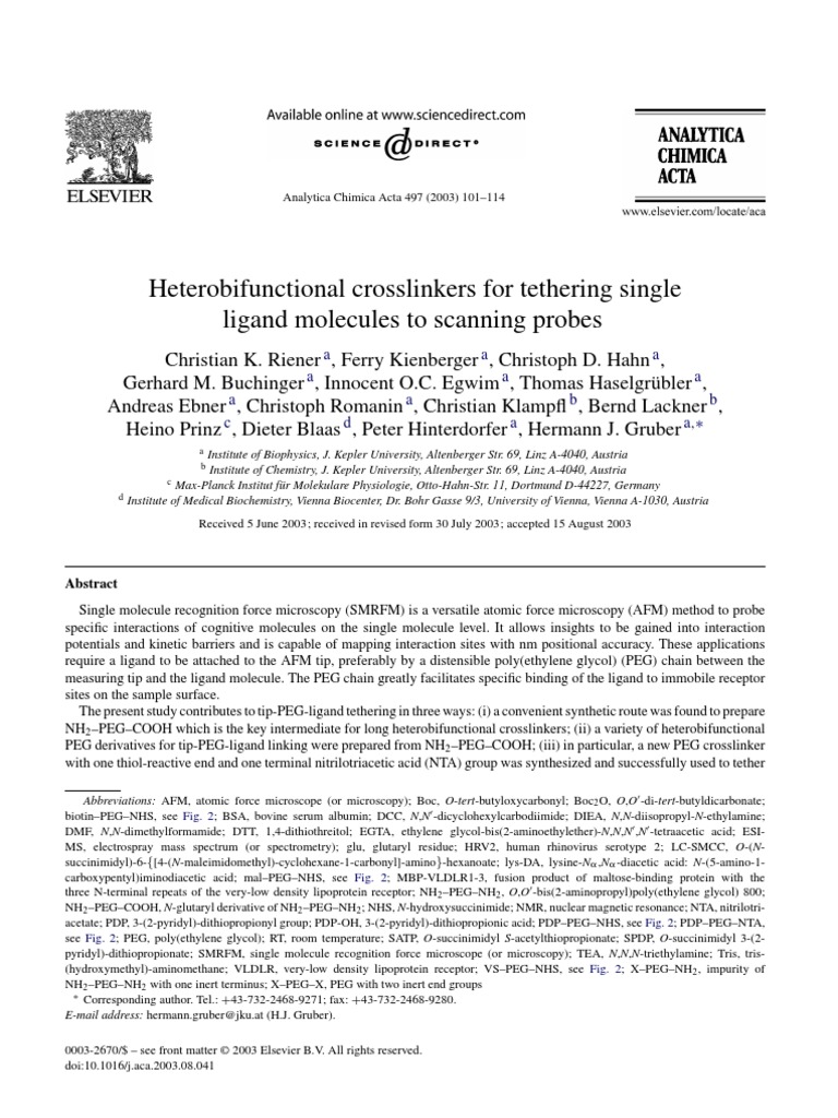 Analytica Chimica Acta 2003 (497) 101 | Polyethylene Glycol | Thiol