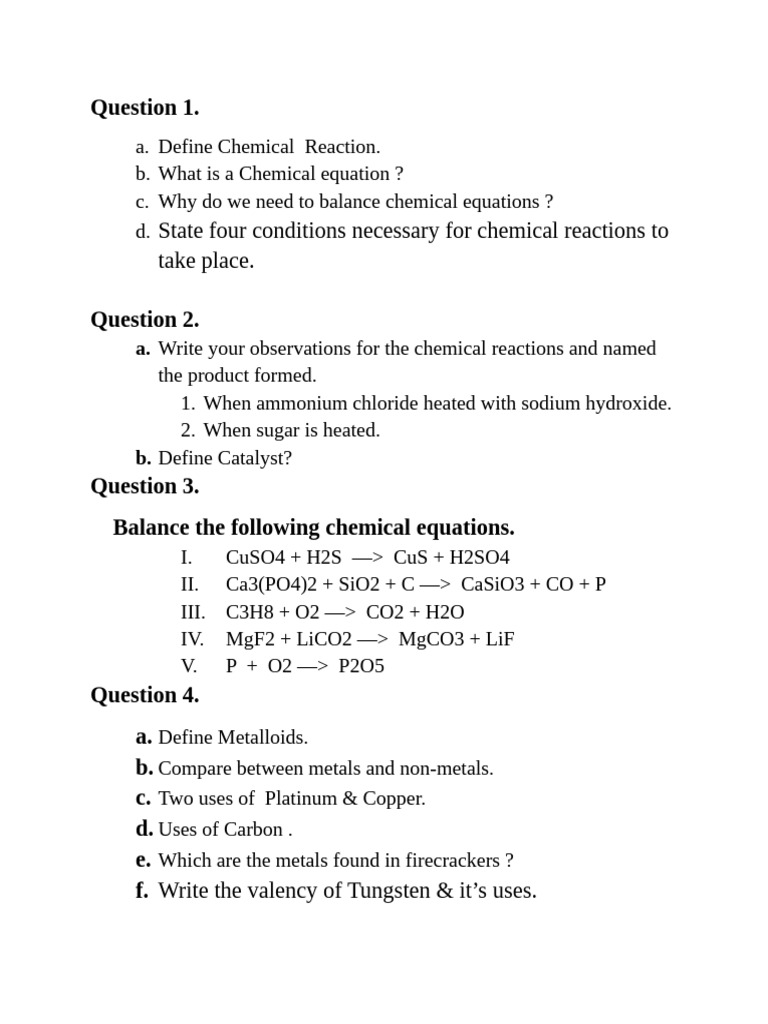 Chemical Reactions and Equations Guide | PDF