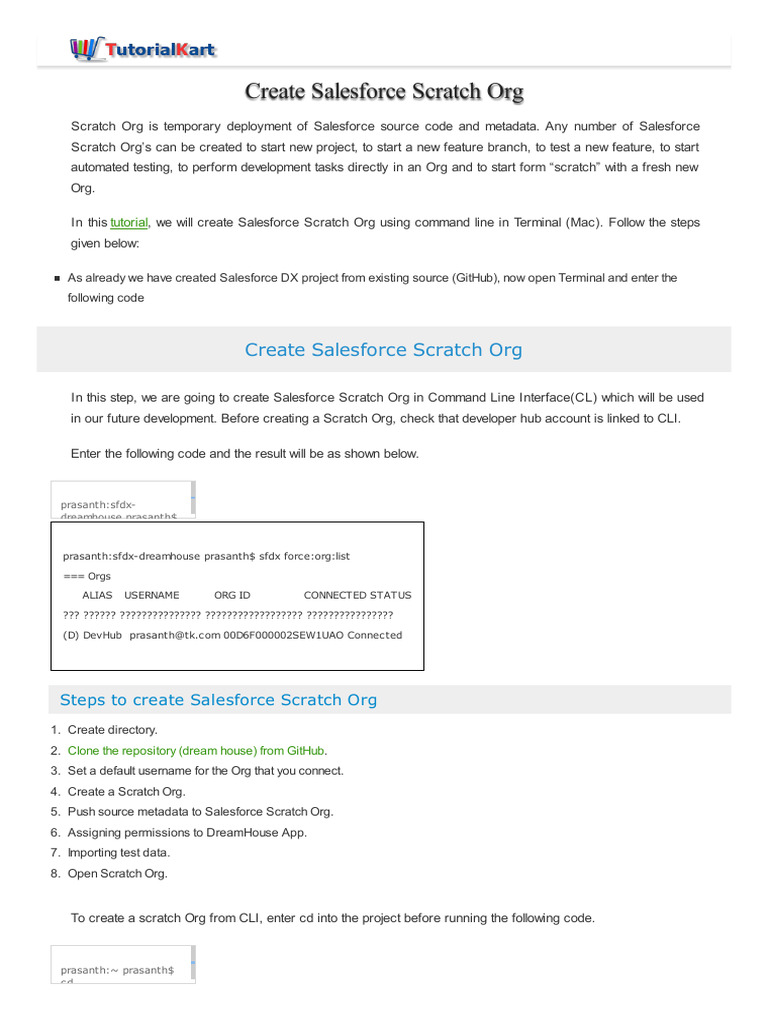 Create Salesforce Scratch Org CLI Guide | PDF | Command Line Interface ...