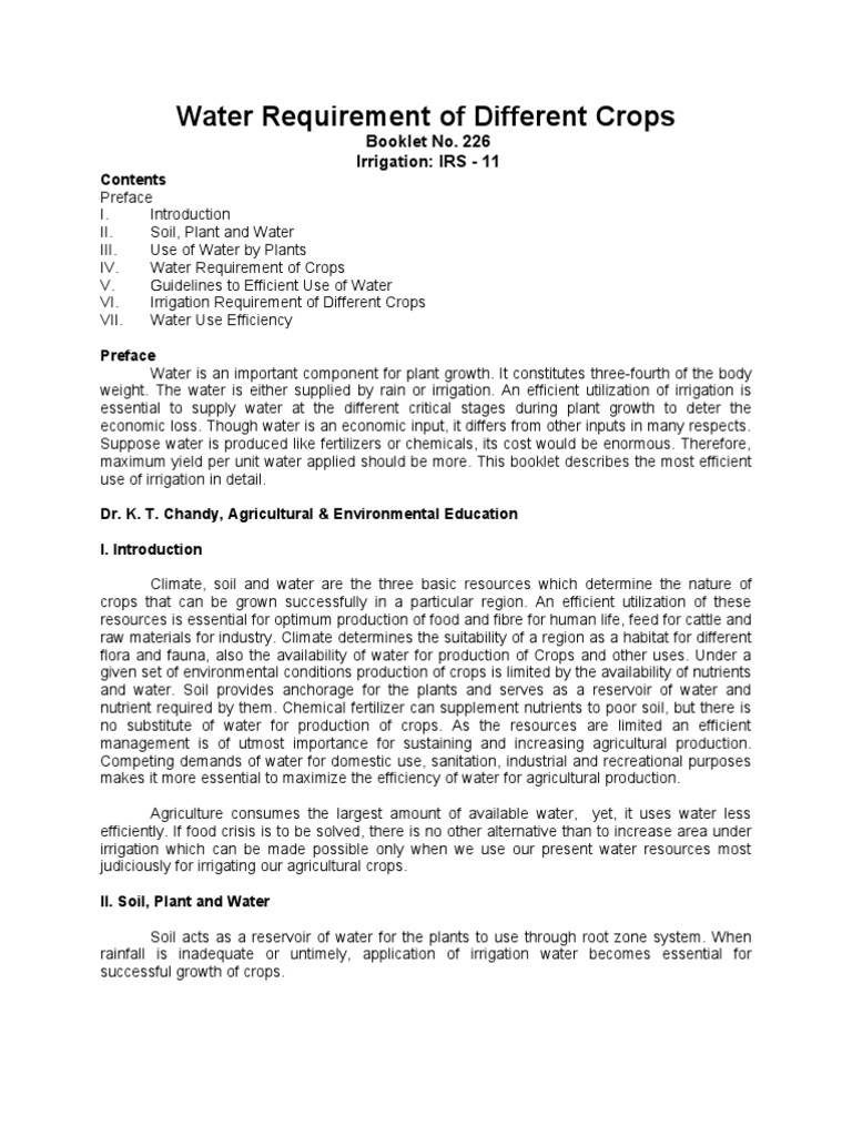 Water Requirement of Different Crops-226 | Download Free PDF | Soil ...