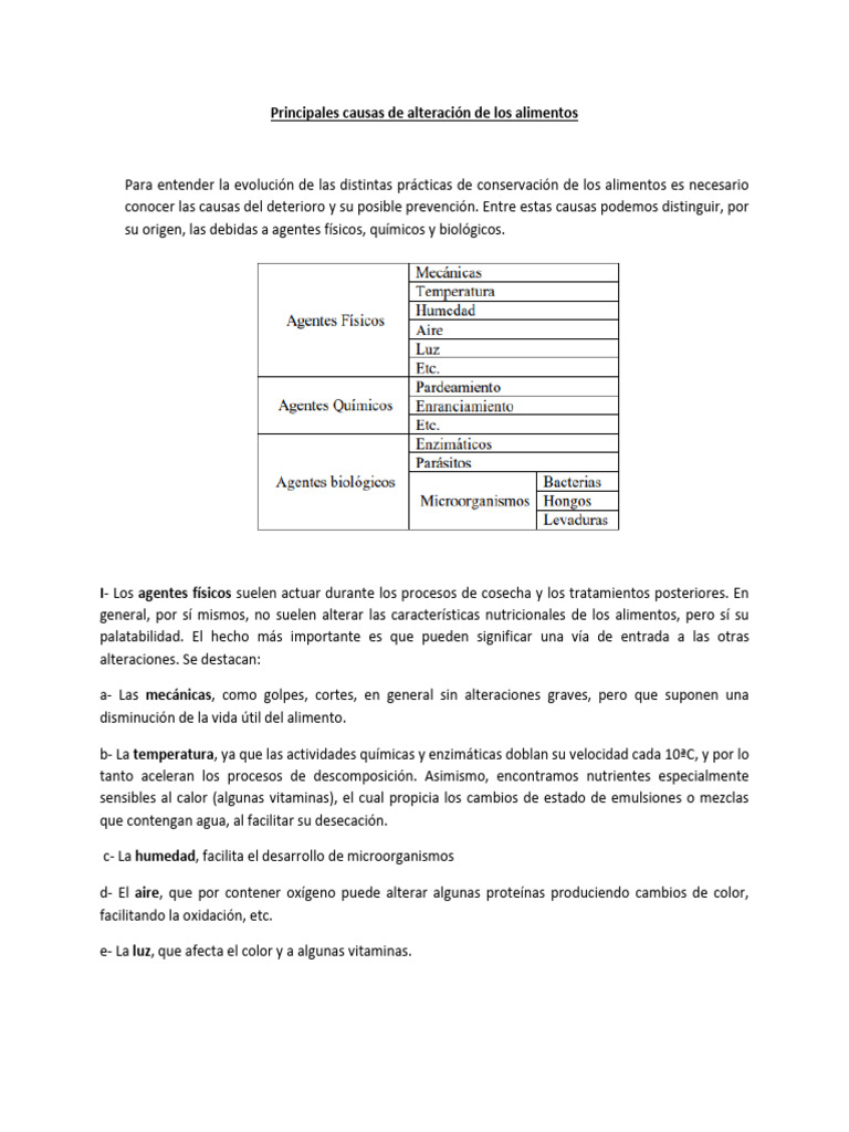 Causas y conservación de alimentos | PDF | Fermentación | Alimentos