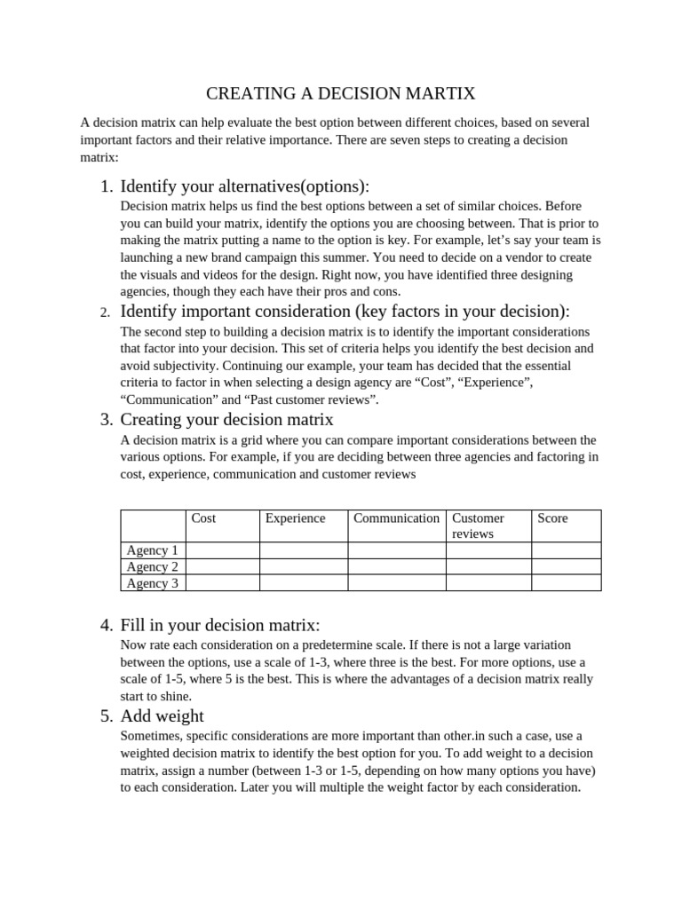 How to Create a Decision Matrix | PDF | Weighted Arithmetic Mean | Weight