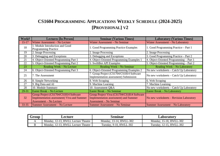 CS1604 Programming Applications Schedule | PDF | Computer Programming ...