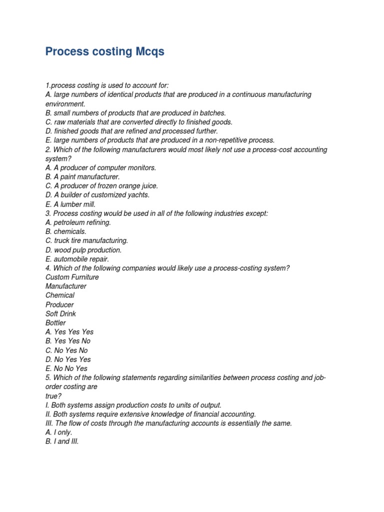 Process Costing Mcqs Pdf Cost Of Goods Sold Inventory
