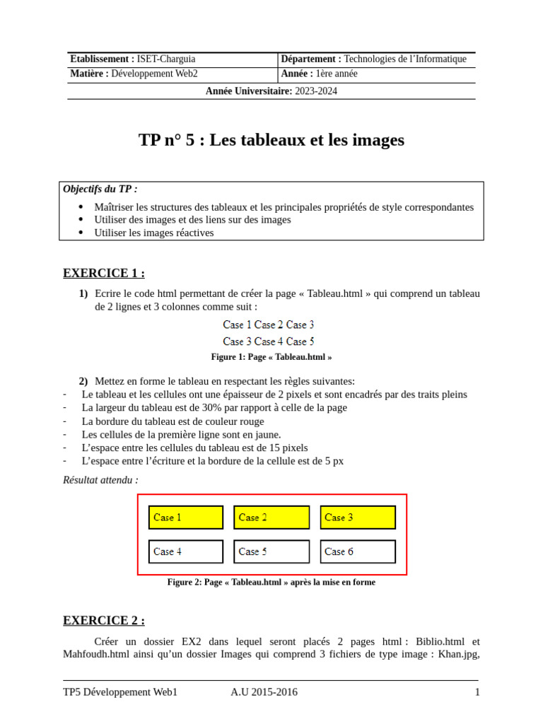 TP5 : Tableaux et Images en HTML/CSS | PDF | Langage de balisage | Html