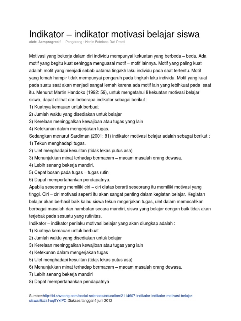 Indikator Motivasi Belajar | PDF