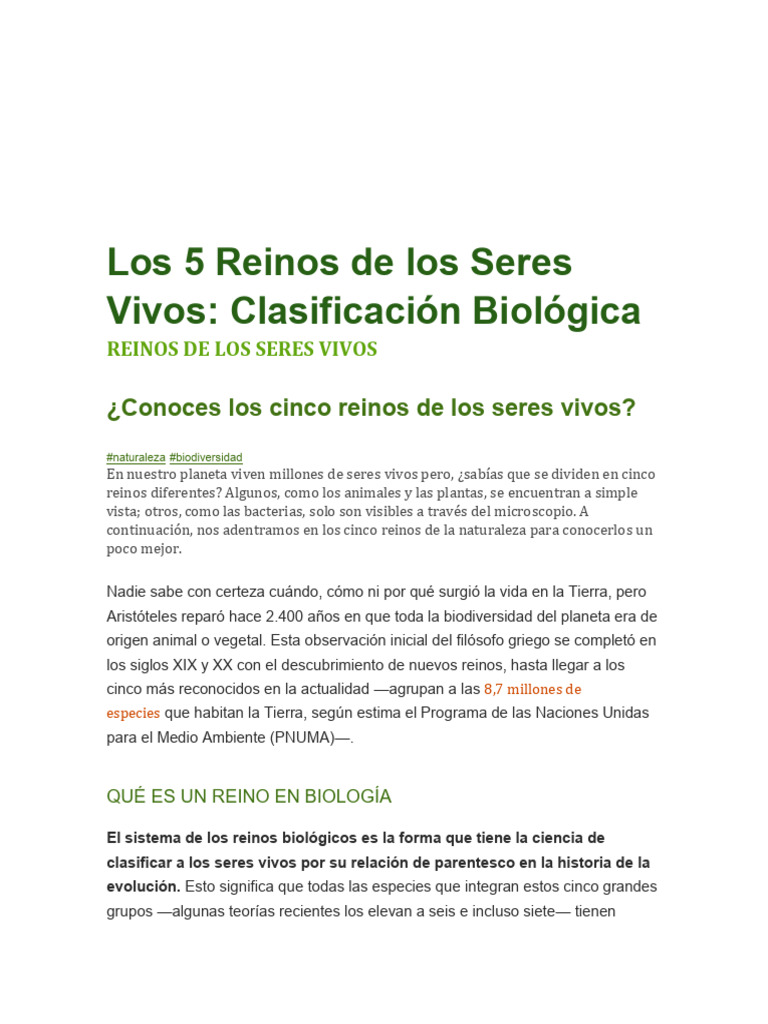 5 Reinos de los Seres Vivos Explicados | PDF | Eucariotas | Plantas
