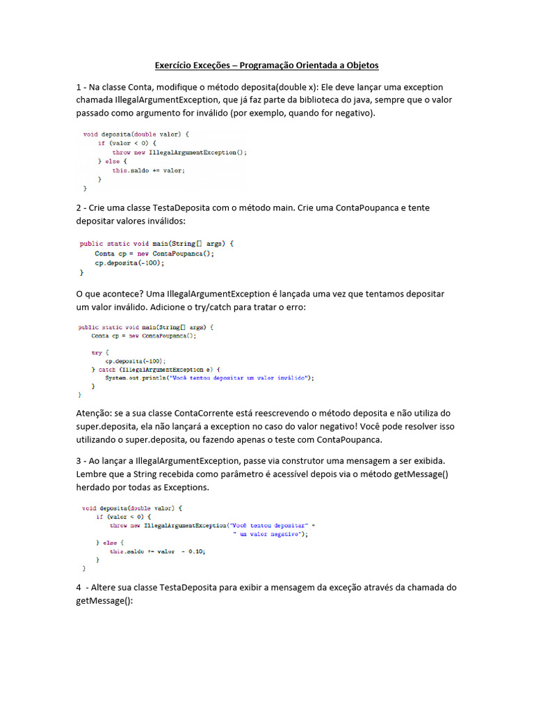 Exceções em Programação Orientada a Objetos | PDF | Classe (programação ...
