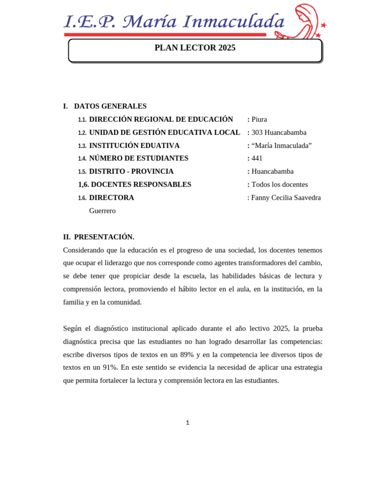 Plan Lector 2025 en Huancabamba | PDF | Salón de clases | Escuelas