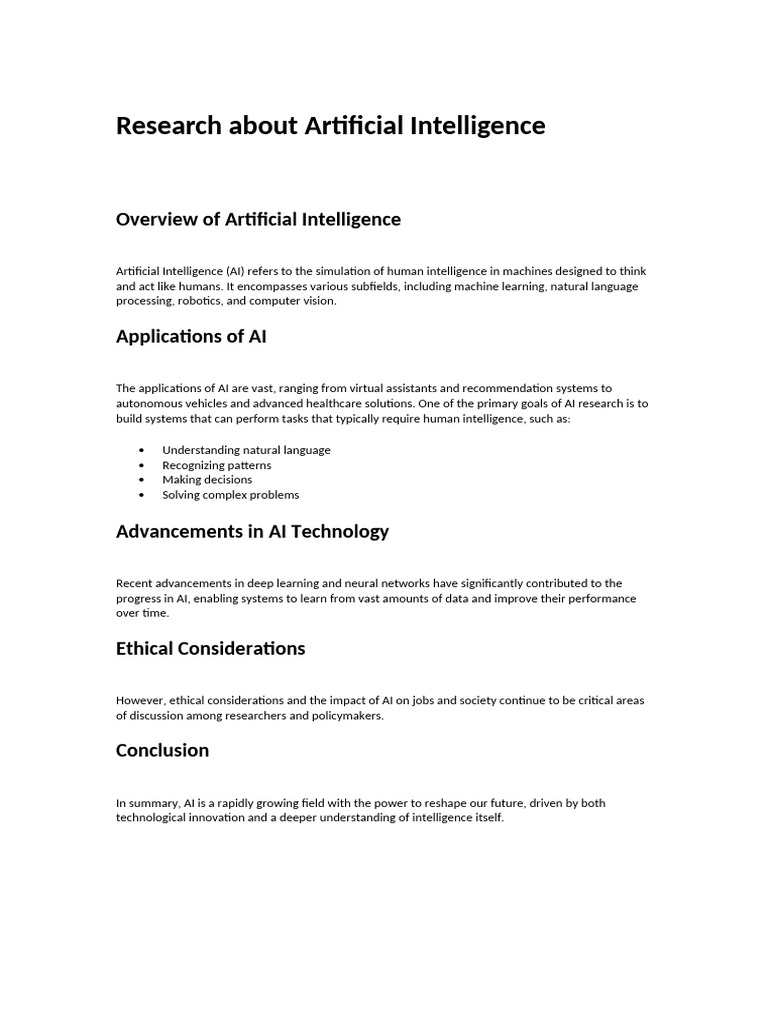 Overview of Artificial Intelligence Research | PDF