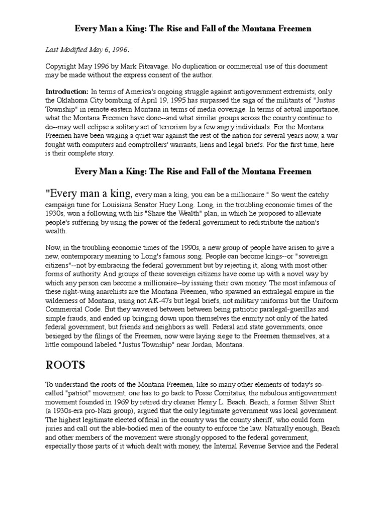 The Rise and Fall of The Montana Freemen | PDF | Social Institutions ...