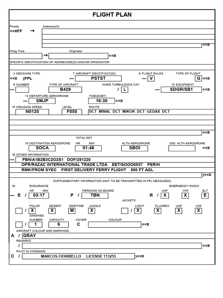 Flight Plan Details and Specifications | PDF