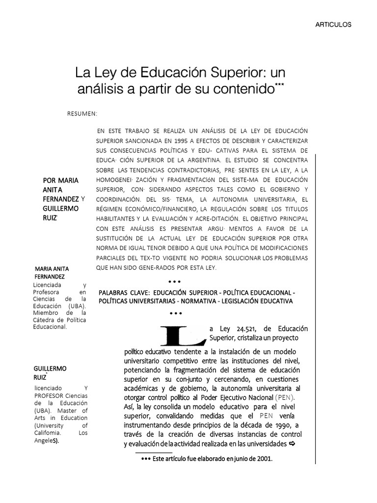 Análisis de la Ley de Educación Superior | PDF | Universidad | Institución