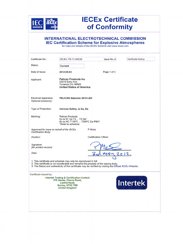 2010 EC Ex Certificate of Conformity New LED | PDF