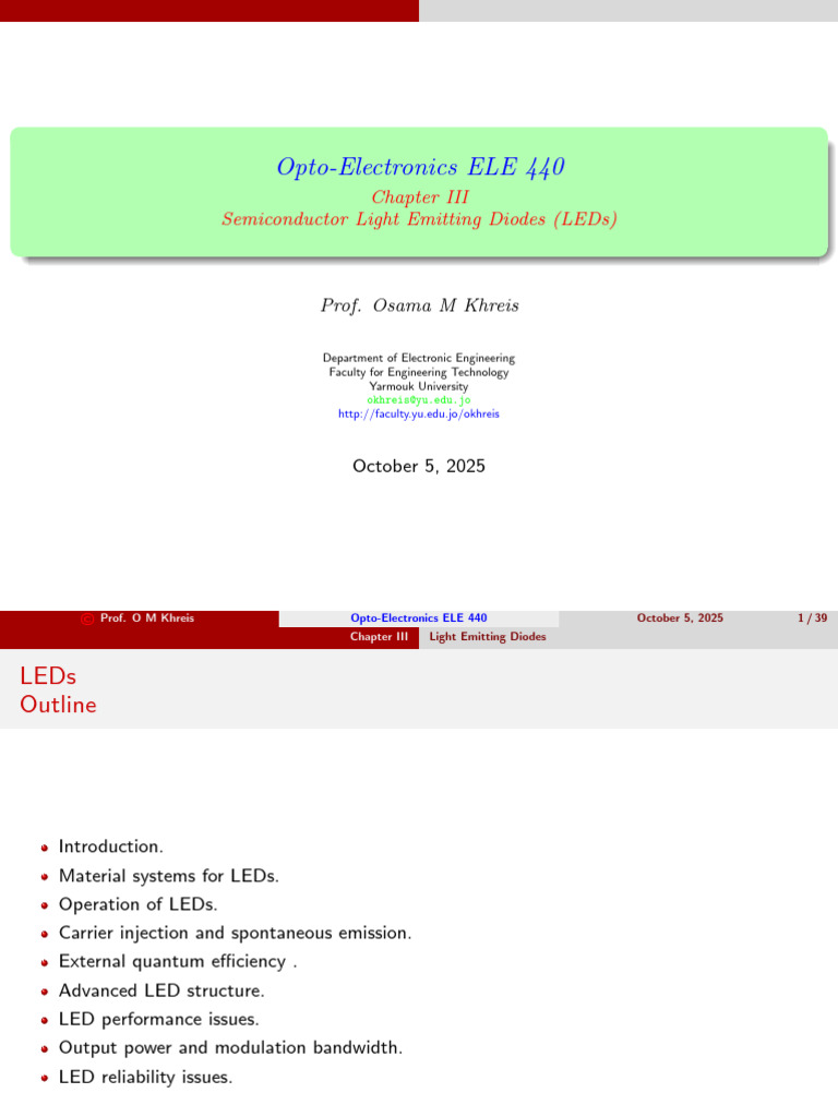 ELE440 Chapter 3 2025 | PDF | Light Emitting Diode | Diode