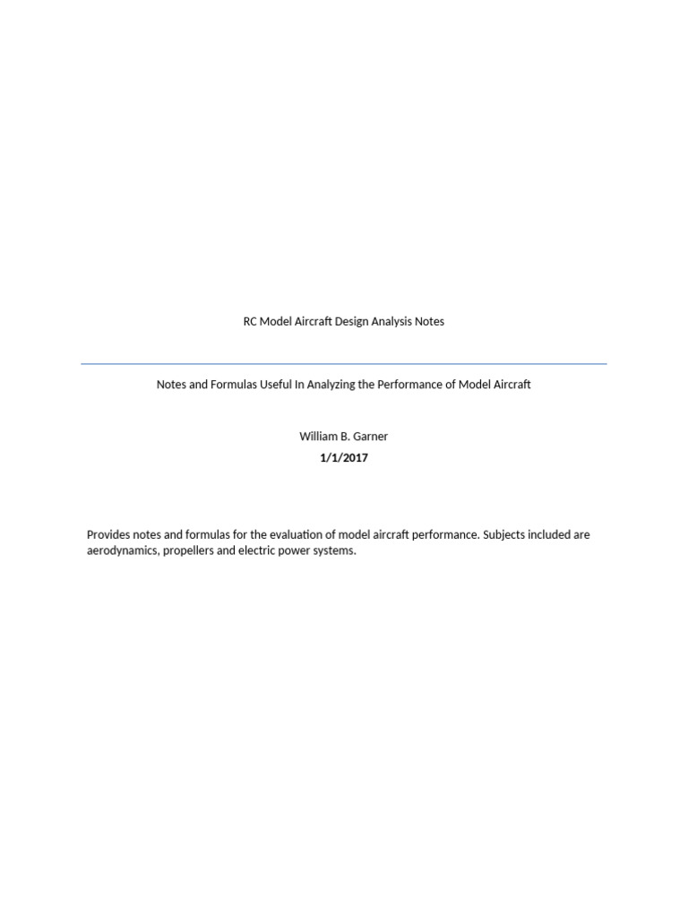 Rc Model Aircraft Design Analysis Notes | PDF | Voltage | Power (Physics)