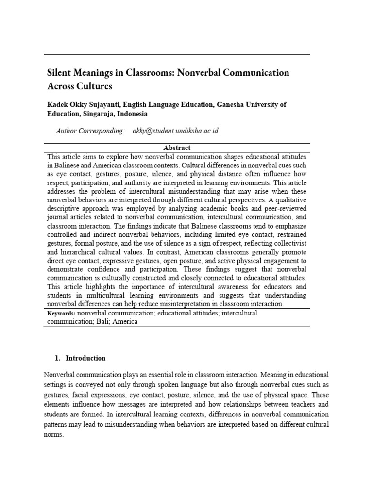Nonverbal Communication in Classrooms | PDF